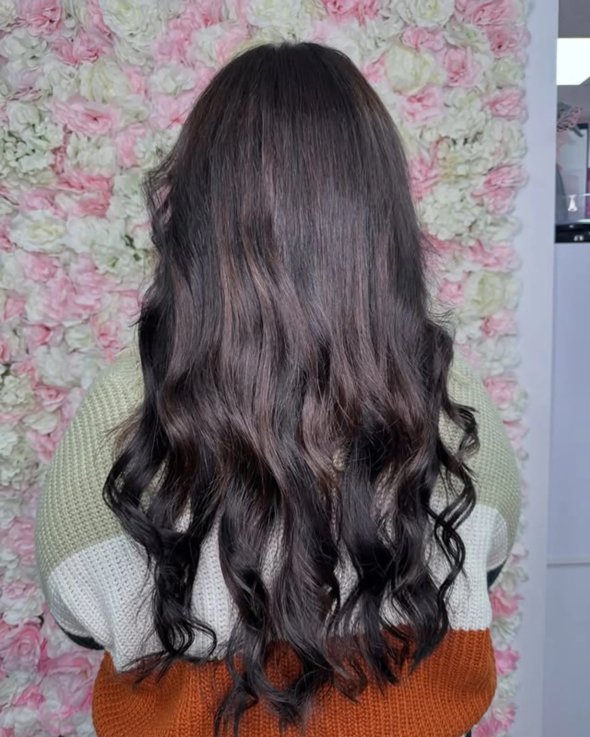 Long, wavy hair with soft, cascading waves. 1