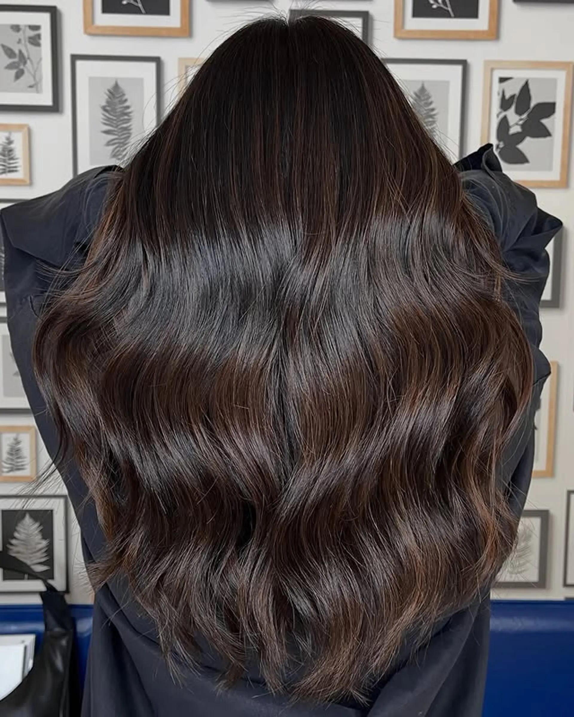 Long, wavy chocolate brown hair with a glossy finish. 1