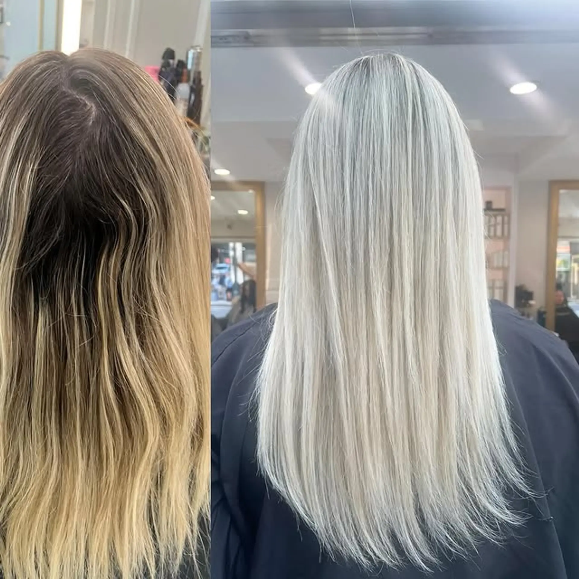 A striking platinum blonde with a trendy root shadow effect. 1
