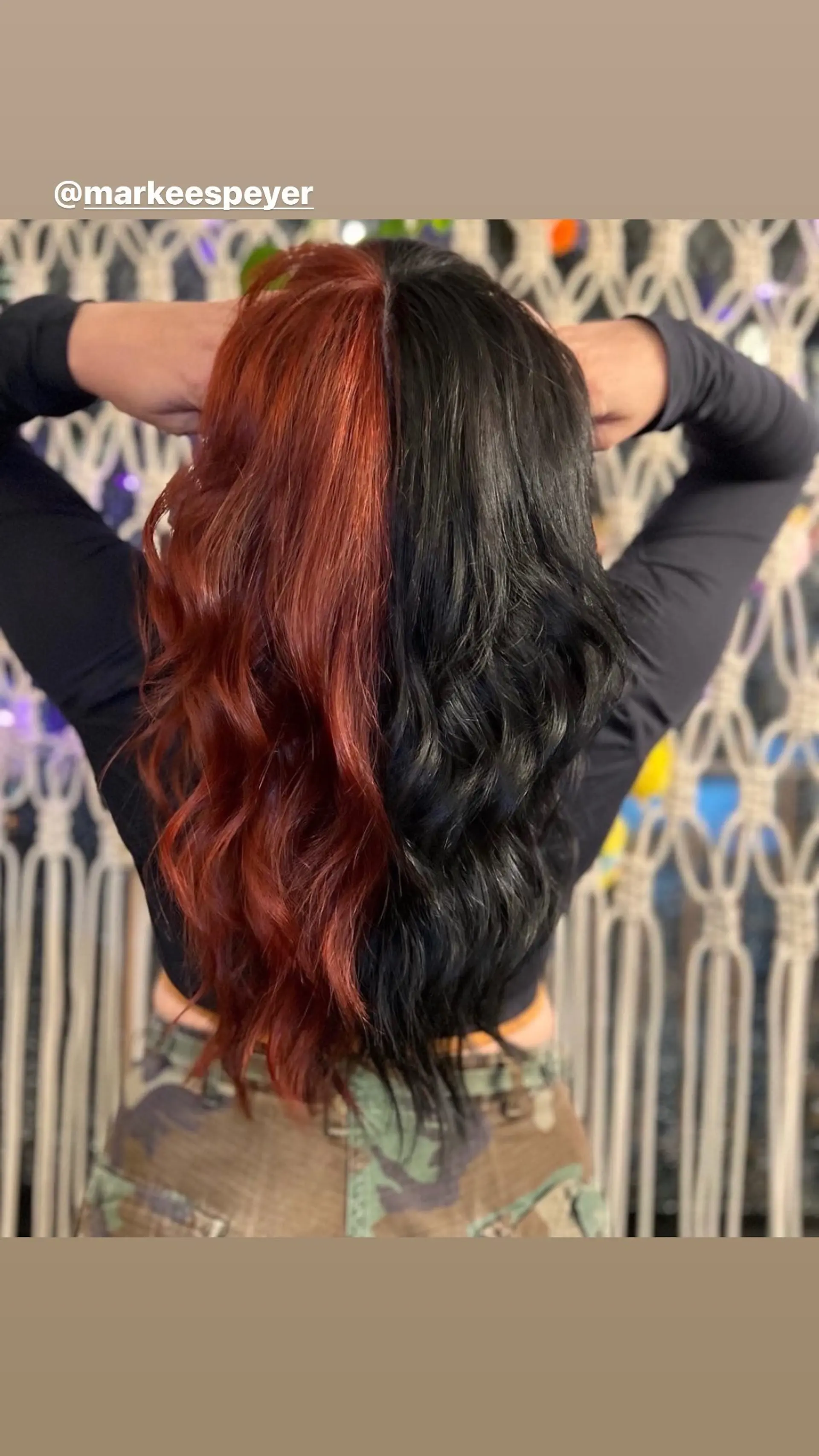 A medium-length, wavy hairstyle featuring a bold split dye. 1