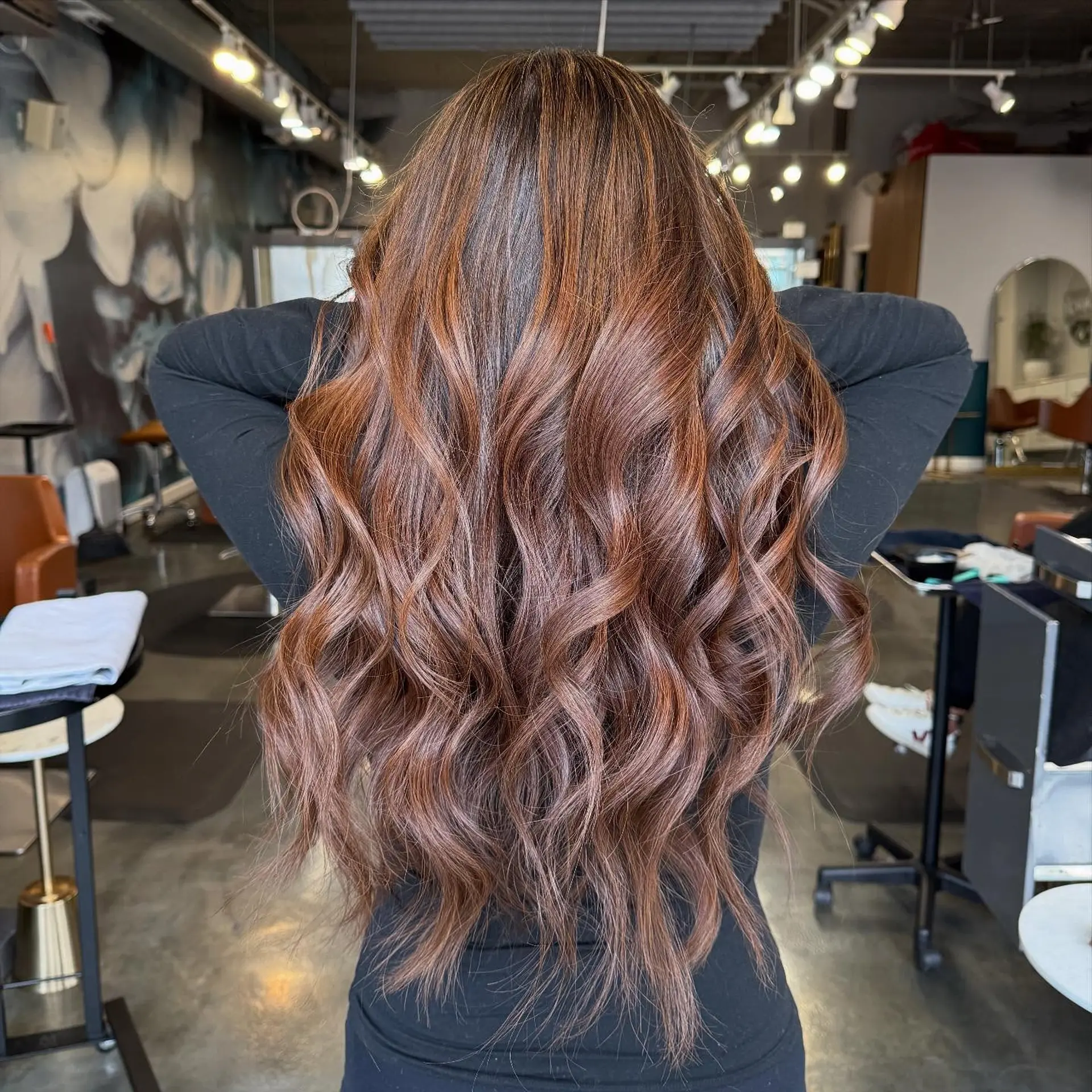 Long, flowing waves with a caramel swirl color effect. 1