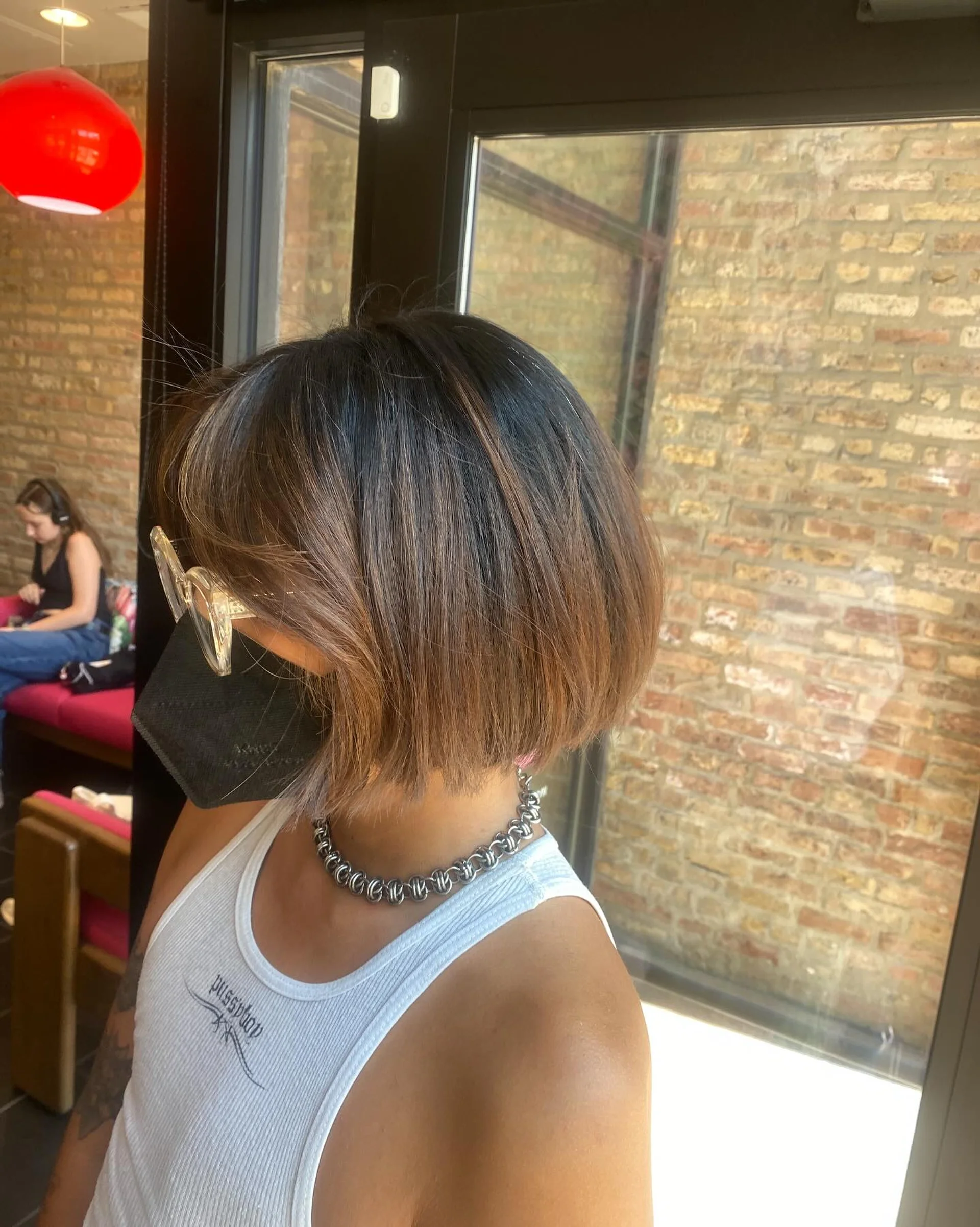 Sleek and glossy blunt cut bob with straight texture, short length, and a polished finish. - Preview 3
